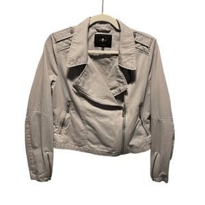 7 For All Mankind Moto Jacket M Quilted Shoulder Gray‎ Cotton Biker Core Casual